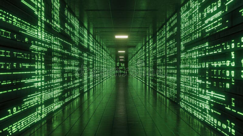 Sfondo astratto HighTech Fluendo cifre binarie e visualizzazione della cybersicurezza Un corridoio digitale futuristico che descri fotografia stock libera da diritti