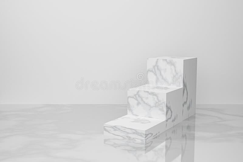 Sfondo bianco astratto con forma geometrica. cubo di marmo Blocchi 3d per la presentazione di esposizione dello stand di visualizz illustrazione vettoriale