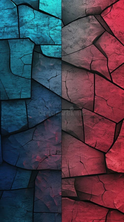 Sfondo blu e rosso astratto con magenta scuro e crepe verdi scure generate ai illustrazione di stock