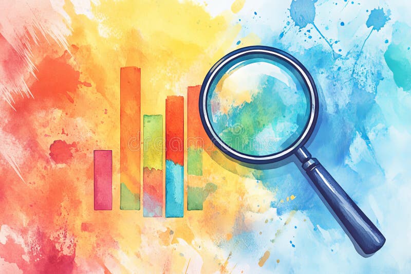 Sfondo colorato con una lente di ingrandimento sopra di esso illustrazione vettoriale