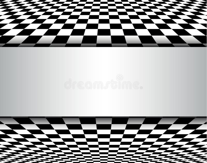 Sfondo 3d con una scacchiera bianca e nera e uno striscione bianco nel mezzo illustrazione vettoriale