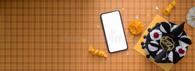 Sfondo di scott giallo con decorazioni per smartphone e spazio di copia immagine stock