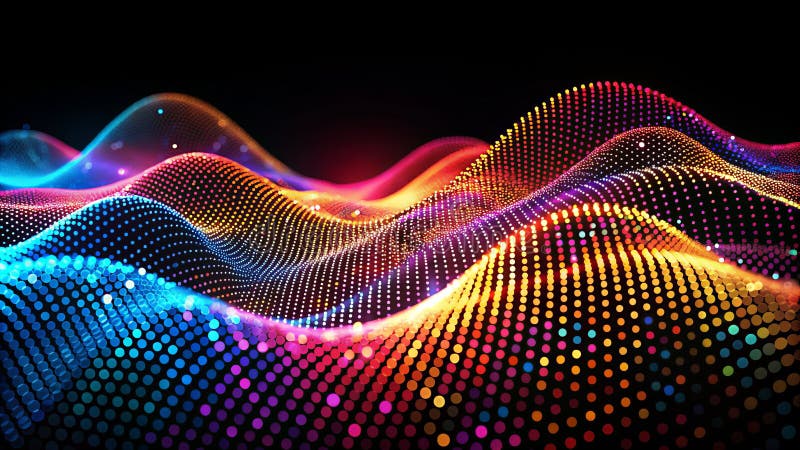 Sfondo dinamico nero con puntina d'onda futuristica e viewfinder per il design delle particelle per presentazioni di bandiere mode illustrazione di stock
