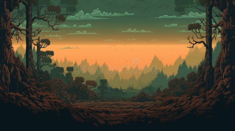 Sfondo foresta a 8 bit retrogradazione per tablet royalty illustrazione gratis