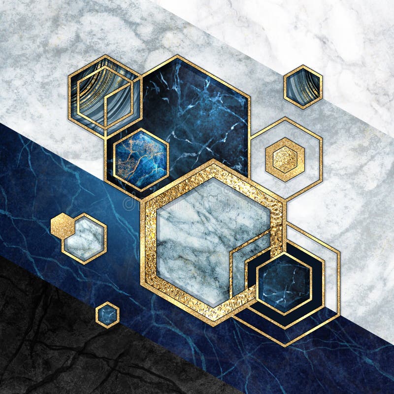 Sfondo geometrico astratto, forme esagonali Mosaico di marmo moderno inlay, carta da parati di opere d'arte deco Illustrazione ge