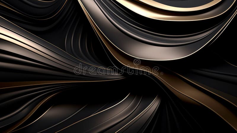 Sfondo geometrico di superficie astratta in oro e in nero e oro. Sfondo nero e oro astratto con una sovrapposizione di linee rigide e morbide. questa composizione in grigio scuro e in bronzo presenta oggetti luminosi 3d che scorrono tessuti e forme arrotondate morbide. la profondità dei livelli aggiunge una dimensione all'opera d'arte che ricorda lo stile del kleiner carl. prodotto ai