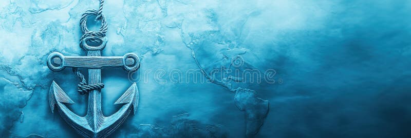 Sfondo nautico con un'ancora di legno e spazio per testo con tema di ghiaccio blu. aizione generativa fotografia stock