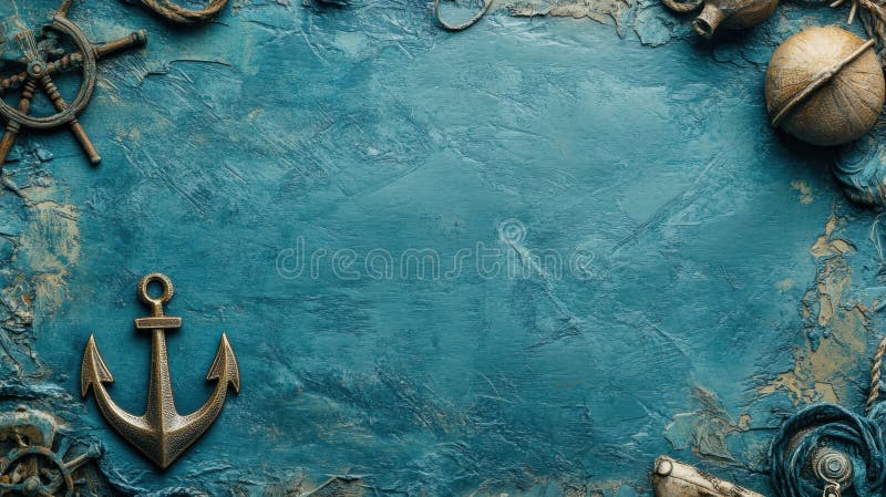 Sfondo nautico creativo con un'ancora e una mappa con ampio spazio per gli elementi di testo e design. fotografia stock libera da diritti