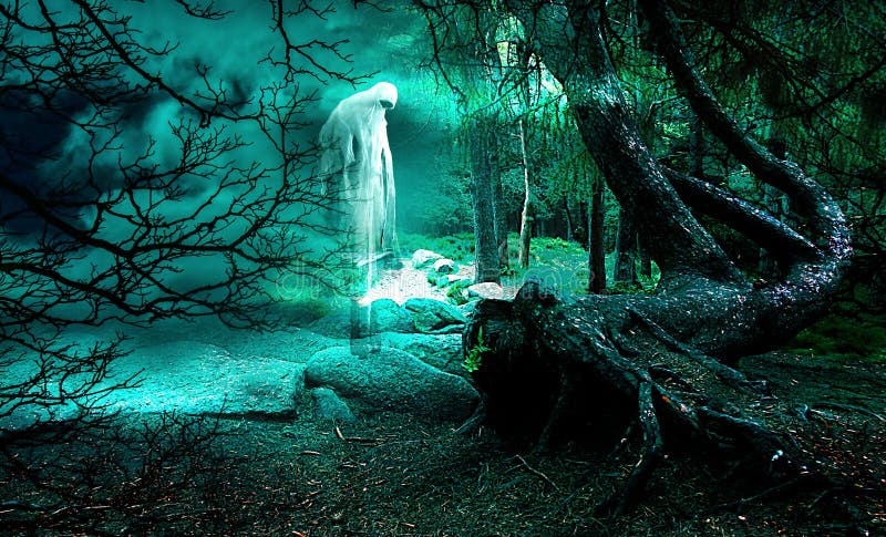 Sfondo orrore Un fantasma spaventoso nella foresta
