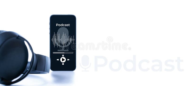 Sfondo Podcast. Smartphone Portatile Con Cuffie Audio Per Applicazioni  Podcast. Voce Audio Con Radio Fotografia Stock - Immagine di radio, aria:  232447958