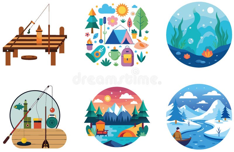 Sfondo Scuro per la catena di pesca degli sgombri. Sticker di raccolta Lures organizzati royalty illustrazione gratis
