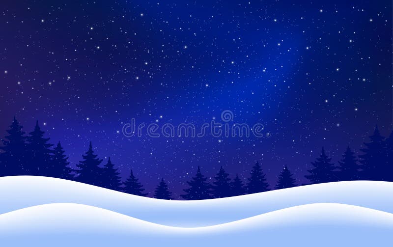 Sfondo stellare invernale vettoriale Notte con abete rosso cielo scuro Illustrazione vettoriale Felice biglietto natalizio