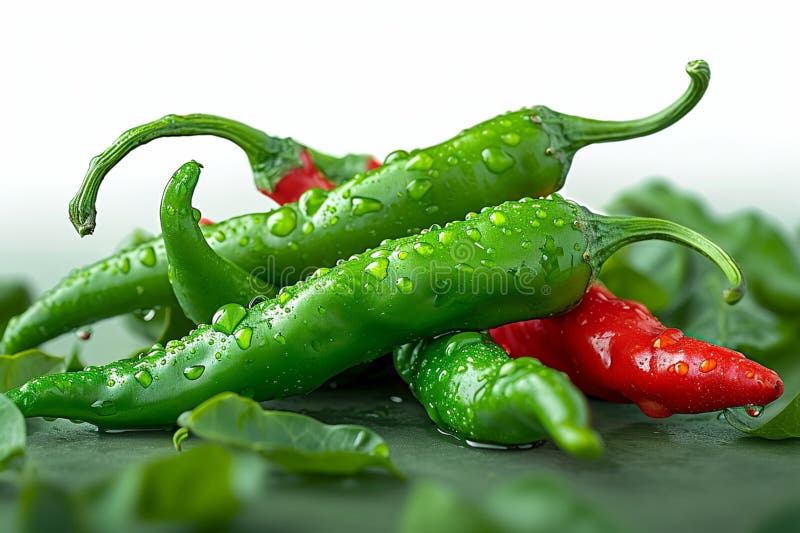 Sfondo verde e piccante ornato da peperoncini vivi illustrazione di stock