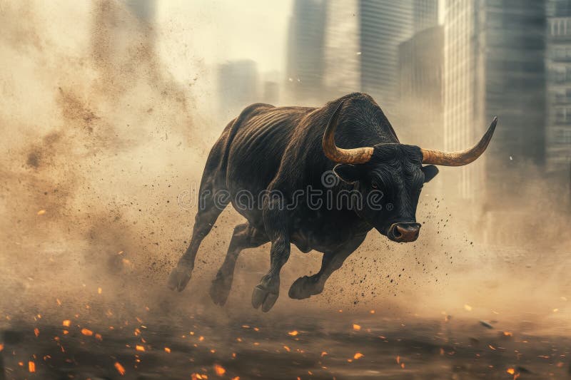 Sfruttare la forza del toro per liberare il potere degli animali selvatici nelle imprese e nei mercati illustrazione di stock