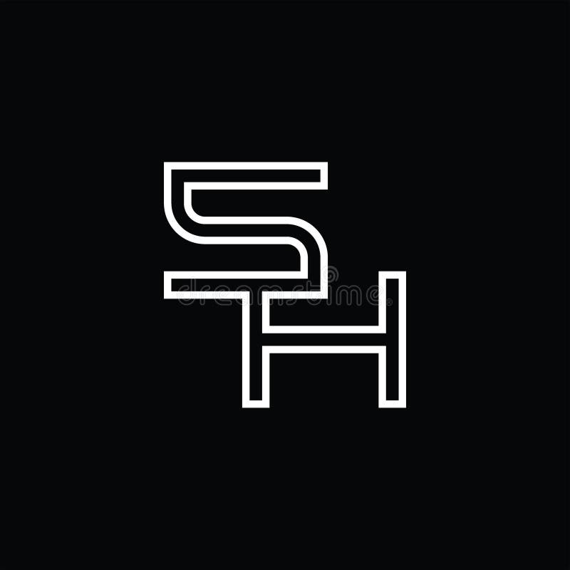 Sh logotyp monogram med linjeformatmall royaltyfri illustrationer