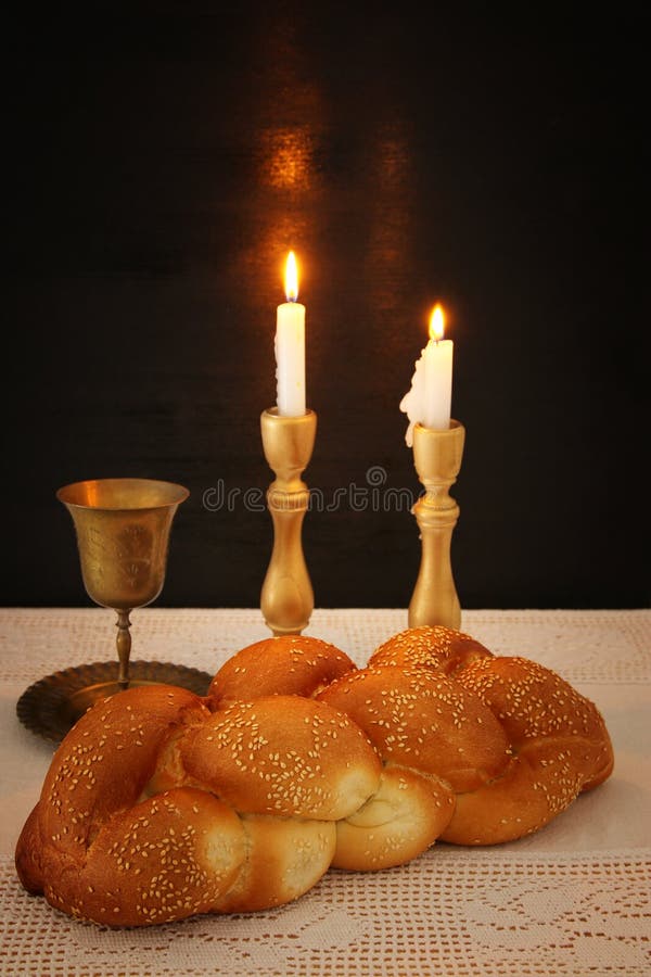 Shabbat Image. Challah Bread, Shabbat Wine and Candles on the Table ...