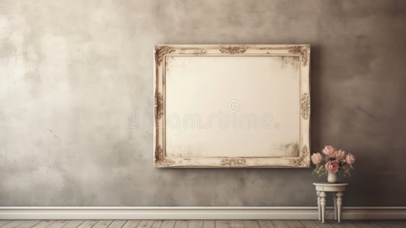Shabby Chic Frame on Rustic Wall με ροζ τριαντάφυλλα διανυσματική απεικόνιση