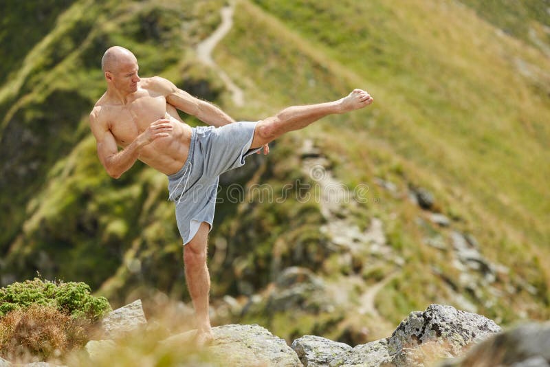 Shadow boxing on mountain stock photo. Image of karate 59600296