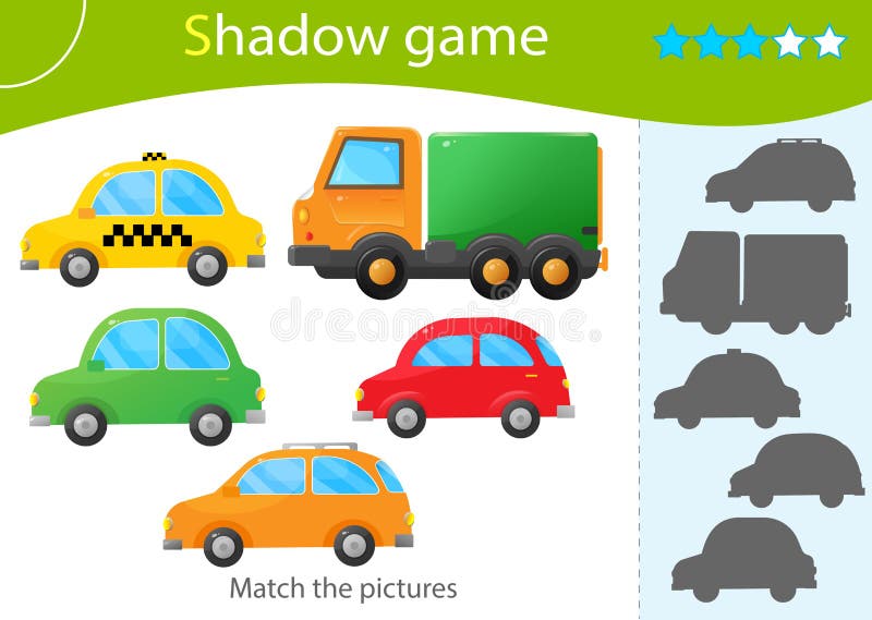 Shadow Game for Kids. Match the Right Shadow. Color Images of Cartoon Cars. Taxi, Passenger Cars and Truck. Transport or Vehicle Stock Vector - Illustration of education, logic: 198923074 Shadow Game for Kids. Match the Right Shadow. Color Images of Cartoon Cars. Taxi, Passenger Cars and Truck. Transport or Vehicle Stock Vector - Illustration of education, logic: 198923074