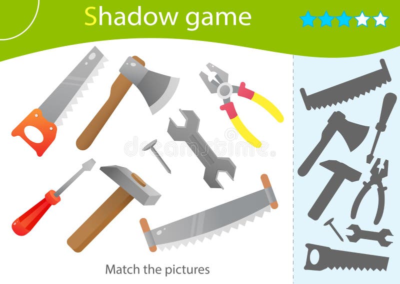 shadow-game-for-kids-match-the-right-shadow-color-images-of-tools-saw-wrench-pliers-hammer