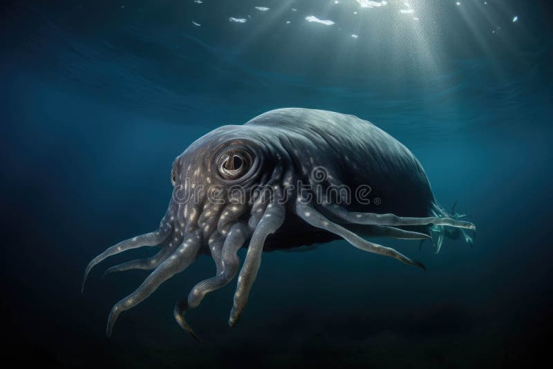 The Shadow of a Giant Squid Its Tentacles Stretching Across the Ocean