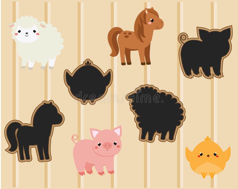 Shadow Matching Game. Kids Activity with Cute Farm Animals Stock Vector -  Illustration of lesson, farm: 124762207