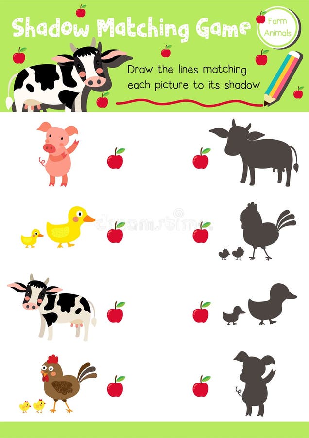 Shadow Matching Game Farm Animal Stock Vector - Illustration of preschool,  animal: 174512326