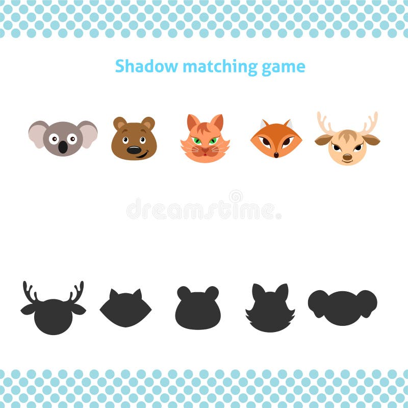Educational Game for Toddlers with Animal Faces. Stock Vector - Illustration of silhouette, matching: 224104436 Educational Game for Toddlers with Animal Faces. Stock Vector - Illustration of silhouette, matching: 224104436
