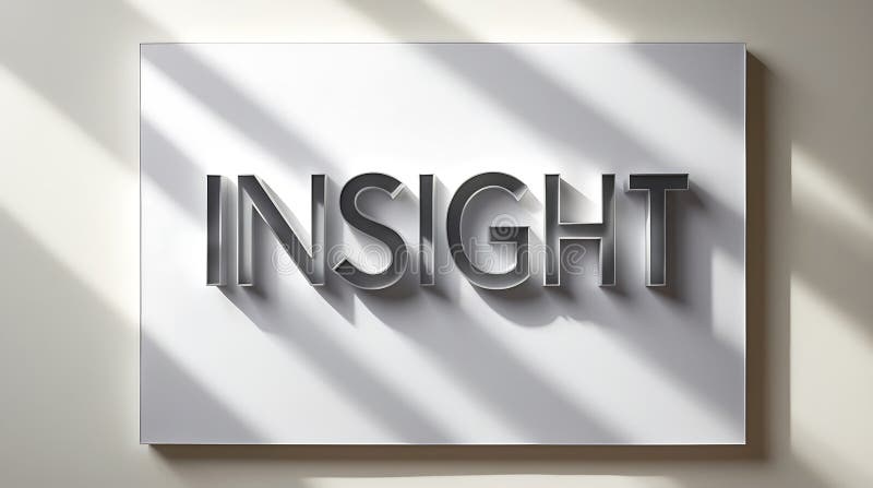Shadows and reflections create a striking visual of the word insight on a wall royalty free stock photo