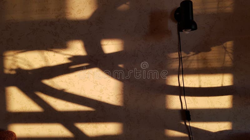 Shadows on stucco wall created by sunset light stock photo