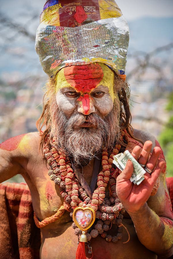 Shaivasadhu (heilige mens) in Katmandu, Nepal royalty-vrije stock foto Shaivasadhu (heilige mens) in Katmandu, Nepal royalty-vrije stock foto
