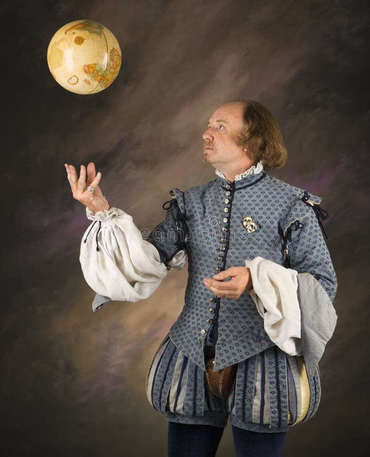 William Shakespeare in period clothing tossing globe into air. William Shakespeare in period clothing tossing globe into air.