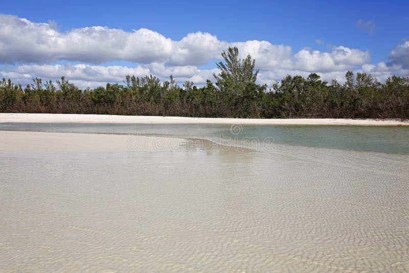 Shallow Crystal Clear Ocean Water and Sandbars on White Sand Beach