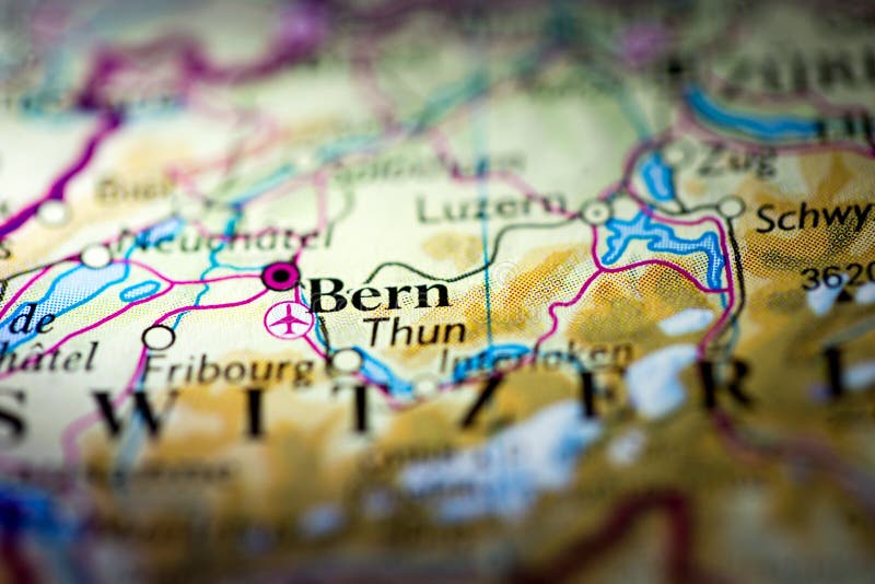 Shallow Depth of Field Focus on Geographical Map Location of Bern City ...