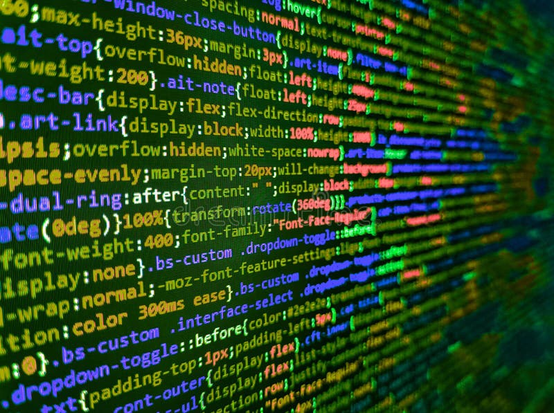 Shallow depth of field, selective focus effect. Writing programming functions on laptop. Software background technology. Web royalty free stock images