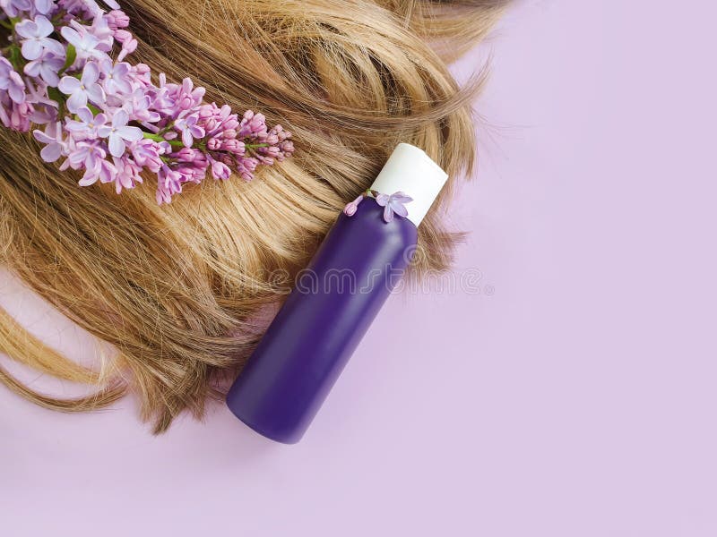 Shampoo, Hair, Flower Lilac Natural on a Colored Background Stock Photo - Image of colored, concept:
