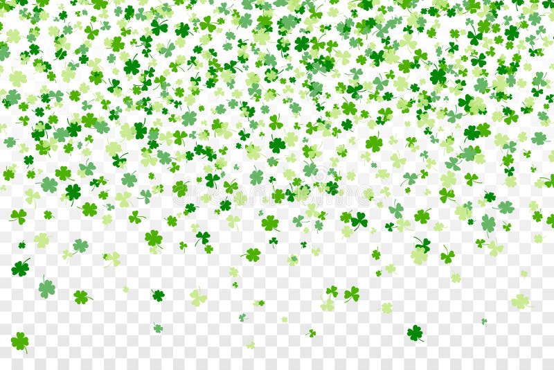 Shamrock or clover leaves flat design green backdrop pattern vector illustration isolated on transparent background.