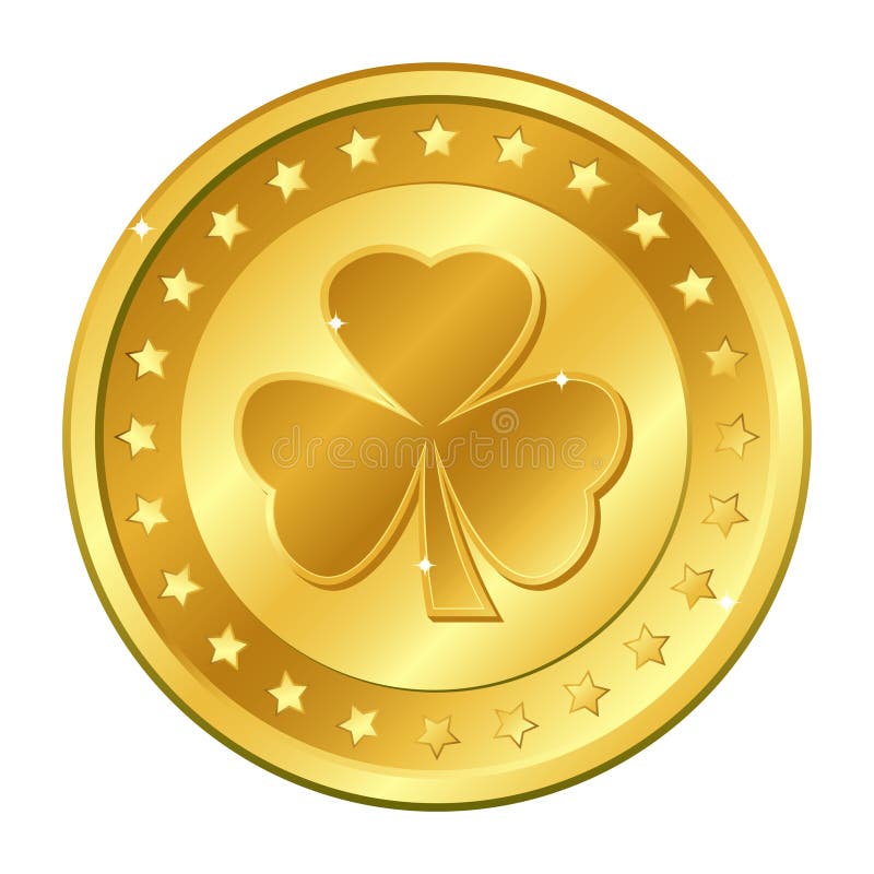 shamrock guld- mynt för Tre-blad växt av släktet Trifolium med stjärnor Dag för St Patrick ` s irländare lyckligt också vektor fö
