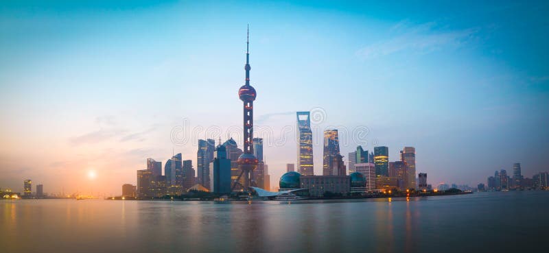 Shanghai Bund Skyline Landmark at Ecological Energy Solar Panel Stock ...