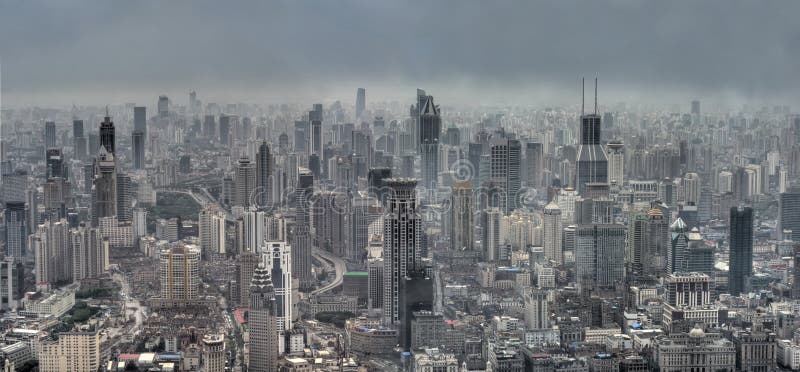 Panoramatický pohled na Moderní Šanghaj, Čína (Ptačí pohled)