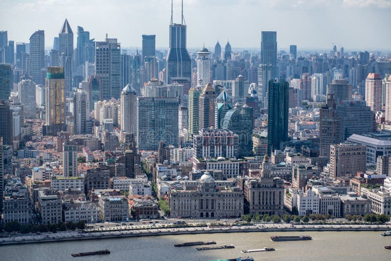 Shanghai, Cityscape van China en Wolkenkrabbers royalty-vrije stock afbeeldingen