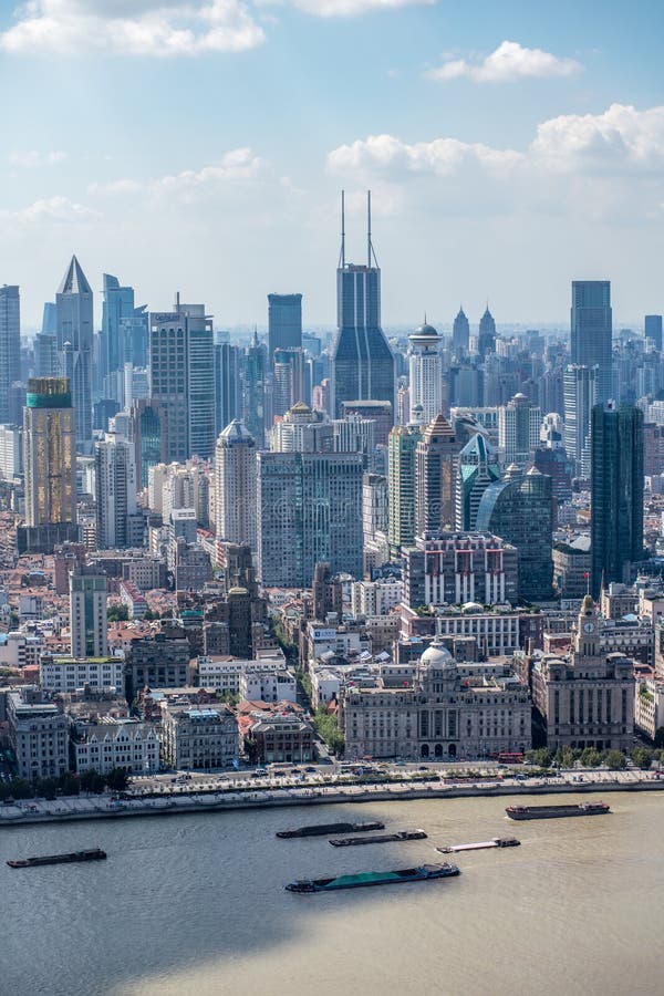 Shanghai, Cityscape van China en Wolkenkrabbers stock foto's