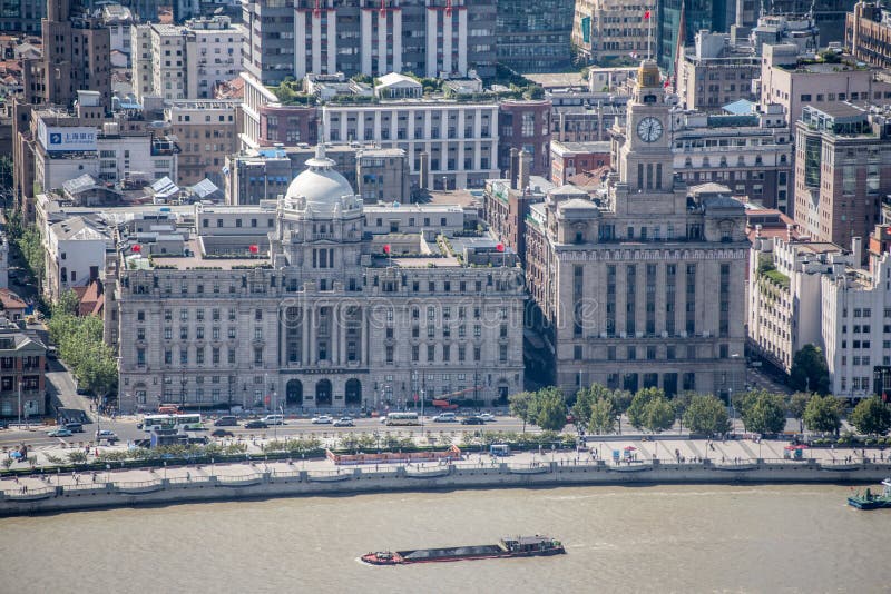 Shanghai, Cityscape van China en Wolkenkrabbers stock foto's