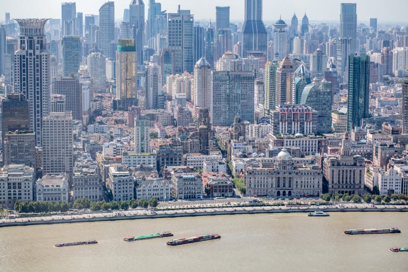 Shanghai, Cityscape van China en Wolkenkrabbers royalty-vrije stock afbeeldingen