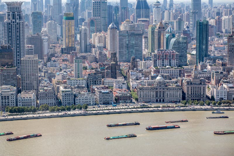 Shanghai, Cityscape van China en Wolkenkrabbers stock foto