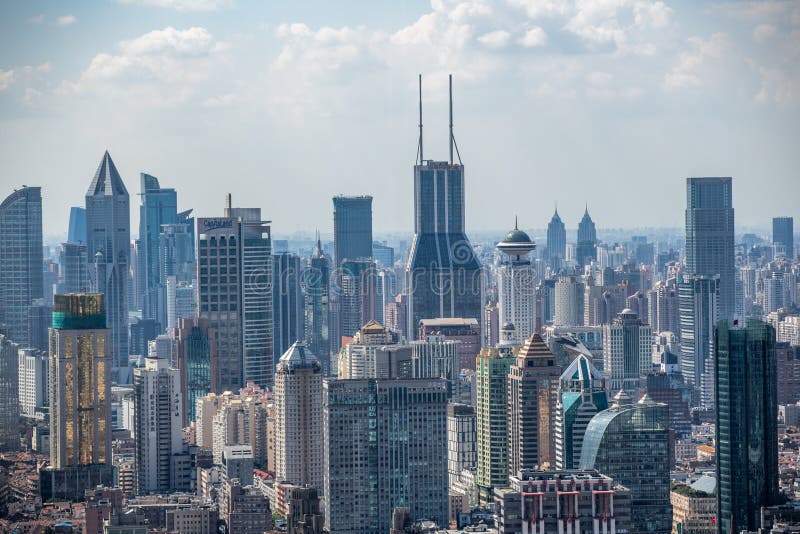 Shanghai, Cityscape van China en Wolkenkrabbers stock afbeelding