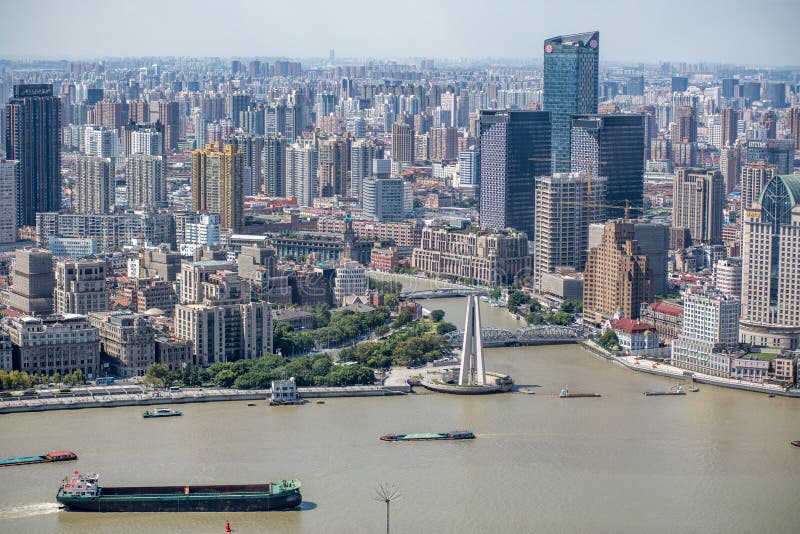 Shanghai, Cityscape van China en Wolkenkrabbers stock afbeeldingen