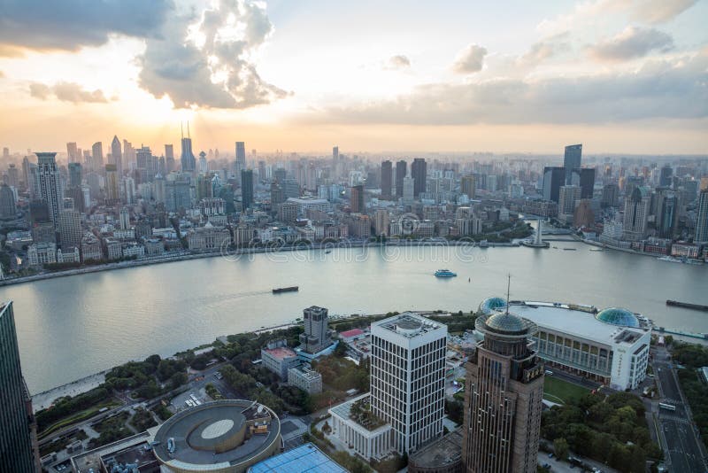 Shanghai, Cityscape van China en Wolkenkrabbers stock foto