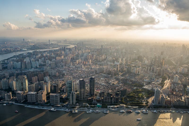 Shanghai, Cityscape van China en Wolkenkrabbers stock fotografie