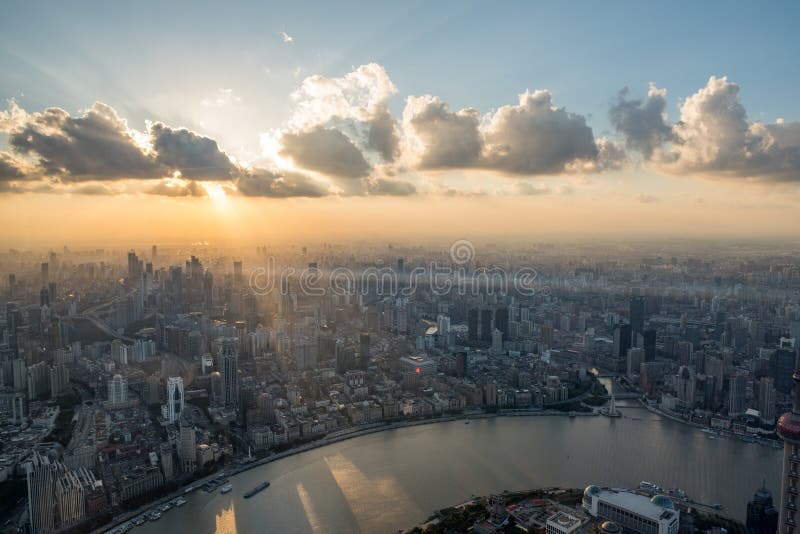 Shanghai, Cityscape van China en Wolkenkrabbers royalty-vrije stock foto